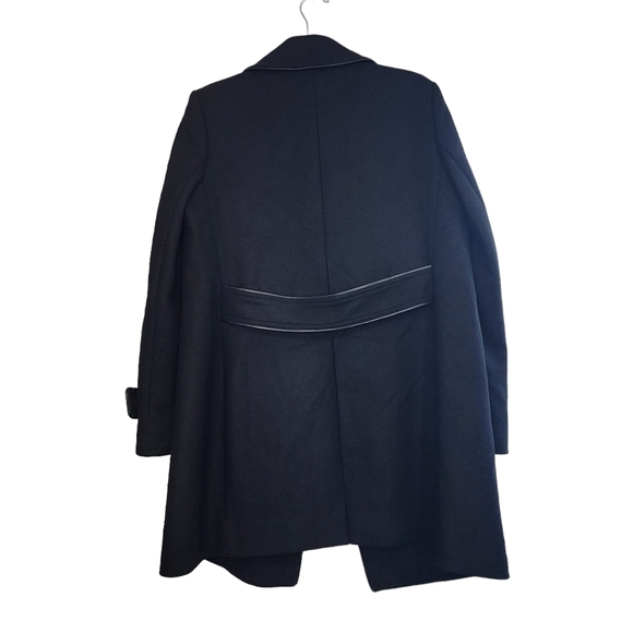 Theory Black Wool Double Breasted Loan Coat Peacoat Contrast Trim - Picture 2 of 12